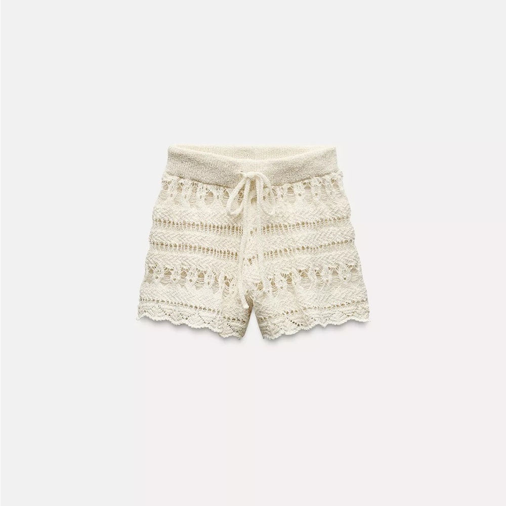 Zara Marching Set: Crochet Knit Top & Shorts Ecru - Picture 3 of 11
